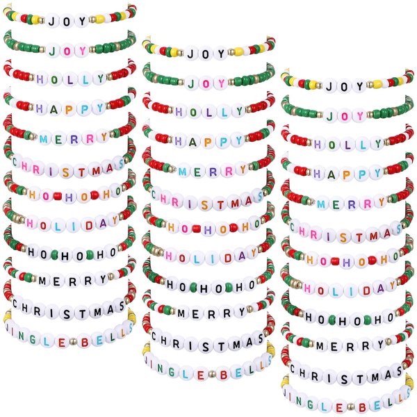 Cunno 36 Pcs Kids Friendship Bracelets for Girls Letter Heart Beads Bracelets Stretchy Cute Bracelet Pretend Play Beaded Bracelets Inspirational Bracelets for Kids (Jingle Bells)