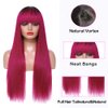 REMY Hair Non-lace Glueless Ombre Red Burgundy Colored Hair Wig 100% Human Hair Wigs for Women Long Straight Wig with Baby Hair(26 Inch)