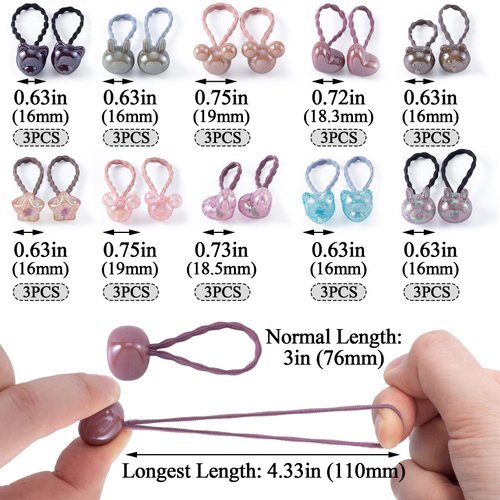 30pcs Elastic Hair Ties, PAGOW Colorful Ponytail Holder, Small Rubber Bands, Cute Hair Accessories For Girls, Women, Teens (3pcs / Types, 10 Types/Set) Pendant Diameter 16-19mm