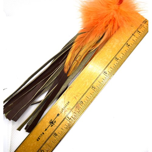 Litterboy Leather & Feather Tangler - 2 Pack - Cat Toy Refill Accessories, Handmade in The USA
