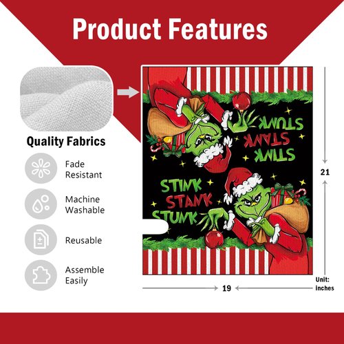 FBCOO Christmas Stink Stank Stunk Welcome Mailbox Cover Magnetic Standard Size 21" x 19", Xmas Gift Black Decorative Post Letter Box Wrap Decor, Funny Holiday Garden Yard Outdoor Decoration