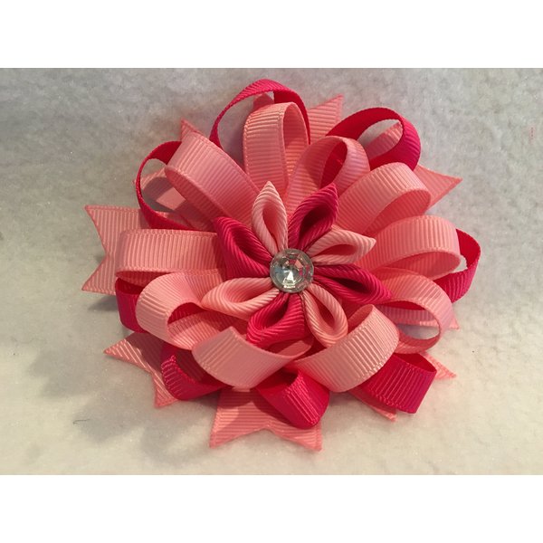Grosgrain Ribbon Hair Bow, Stacked Hair Bow, Flower Hair Bow, Pink Hair Bow