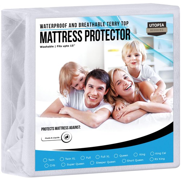 Utopia Bedding Waterproof Mattress Protector Twin Size, Premium Terry Mattress Cover 200 GSM, Breathable, Fitted Style with Stretchable Pockets (White)