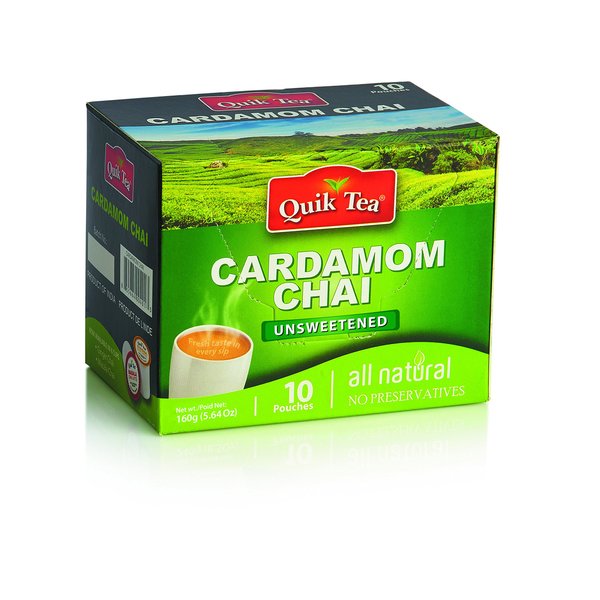 QuikTea Unsweetened Cardamom Chai Tea Latte - 40 Count (4 Boxes of 10 Each)