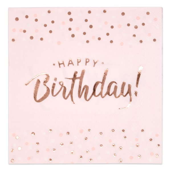 100 Happy Birthday Napkins Cocktail Beverage 3 Ply Light Pink Disposable Paper Napkin with Rose Gold Foil Dessert Napkin for Women Girls