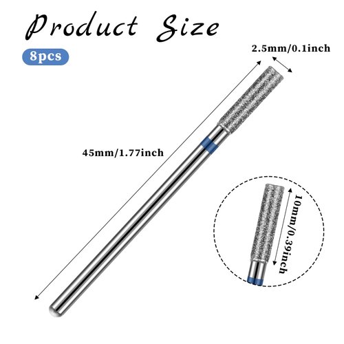 8 Pcs 3/32'' Cuticle Clean Drill Bit Barrel Cuticle Nail Drill Bit Set Electric Nail File Machine Cuticle Bit Diamond Nail Bits Manicure Pedicure Polishing Kit with Case for Nail Salon Manicure