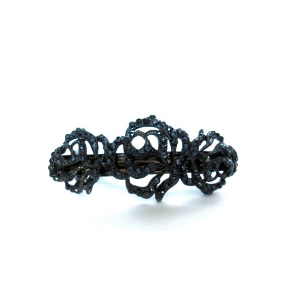 Bluish gray crystal black metal rose flower hair clip barrette