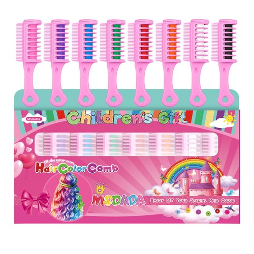 New Hair Chalk Comb for Girls Kids, Washable Temporary Hair Color Dye for Kids Ages 5 6 7 8 9 10+ Birthday Party Gift Cosplay DIY, Easter (Pink,Purple,Blue,Green,Red,Orange,White,Black)