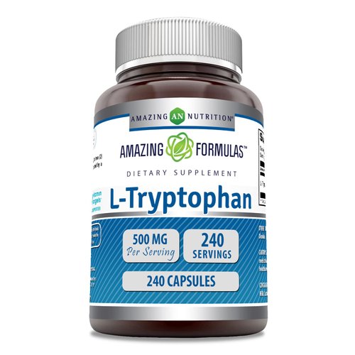 Amazing Formulas L-Tryptophan Supplement | 500 Mg | 240 Capsules | Non-GMO | Gluten Free | Made in USA
