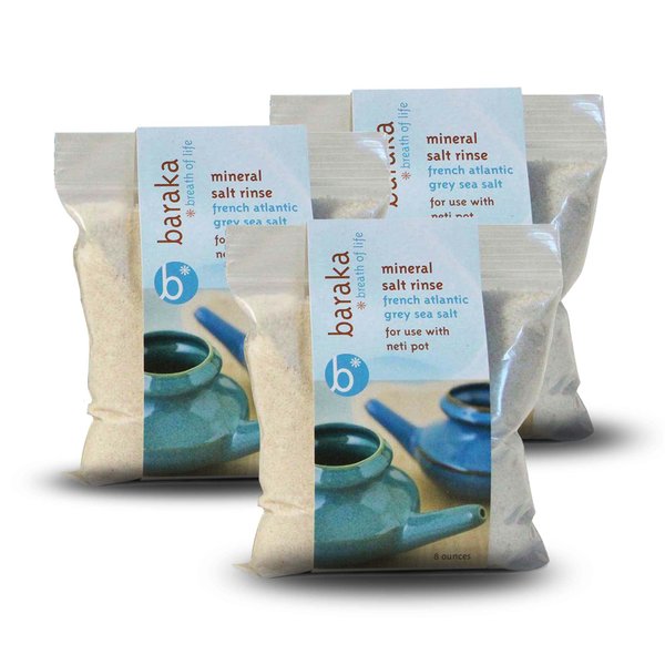 Baraka Neti Pot Sinus Rinse, Neti Pot Mineral Salt, Sinus Rinse Saline Solution, Nasal Salt for Sinus Wash, Sinus Rinse Sea Salt, Nasal Salt for Sinus, Mineral Sea Salt Rinse - (8 oz - 3 Pack)