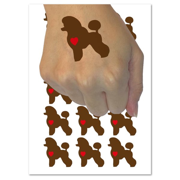 Miniature Poodle Dog with Heart Temporary Tattoo Water Resistant Fake Body Art Set Collection - 15 2" Tattoos (1 Sheet)