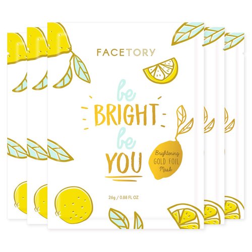 FACETORY Be Bright Be You Illuminating Foil Sheet Mask with Vitamin C - Moisturizing, Revitalizing, and Illuminating Face Mask, Great for All Skin Types (Pack of 5)
