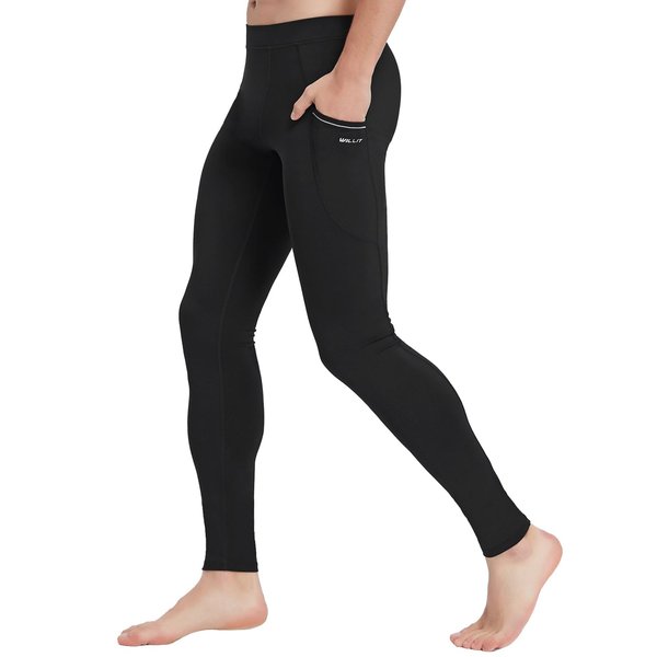 Willit Men's Active Yoga Leggings Pants Running Dance Tights with Pockets Cycling Workout Pants Quick Dry Black M