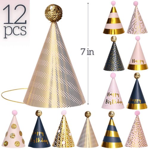 PixiPy Birthday Party Hats, 12 Colorful Cone-Shaped Celebration Headwear for Memorable Parties, Fun Birthday Party Supplies & Decorations