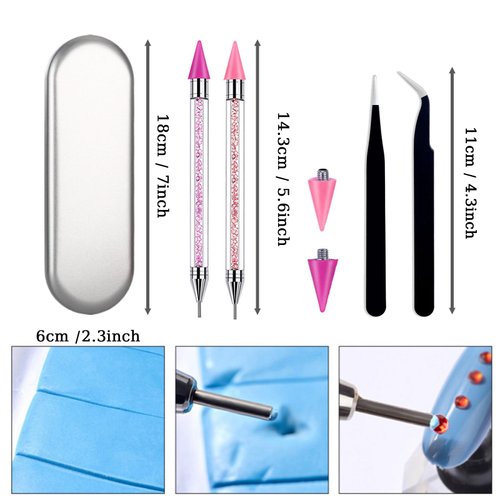 Rhinestone Picker Tool,Rhinestone Tools,2 Piece Rhinestone Picker,Jewel Picker Tool for Rhineston,Wax Pen,Rhinestone Pickup Tool,Rhinestones Pen for Nail Art (Pink and Purple)