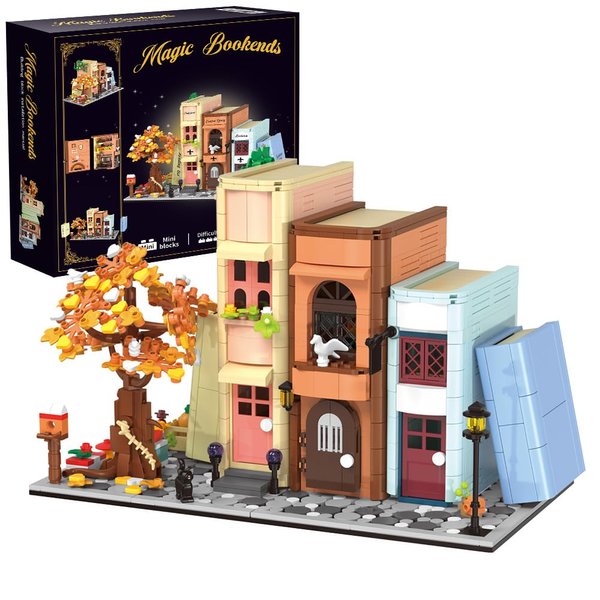 RAVAYO Creative Bookcase Building Set, Cafe House Building Block Toy Gift for Adults,Mini Bricks