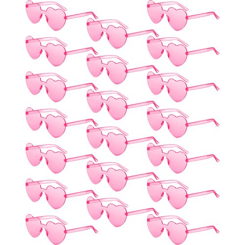 20 Pair Kid Heart Shaped Sunglasses Girl Boy Party Sunglasses Rimless Transparent Candy Color Vintage Rainbow for Age 5-12 (Pink)