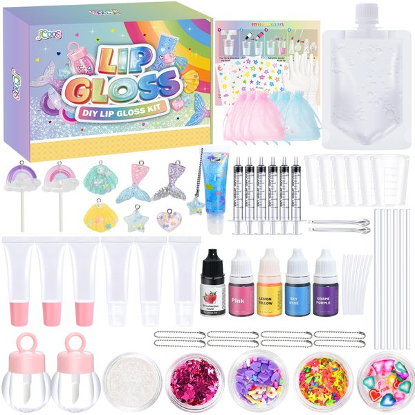 Lip Gloss Making Kit JCOOS 73PCS Lip Gloss Keychain Make Your Own Lip Gloss Kit, Diy Lip Gloss Making kit Moisturizing Shine Beginner Fun Kids Lip Gloss Teen Girl Gifts Trendy Stuff Preteen Girl Gifts