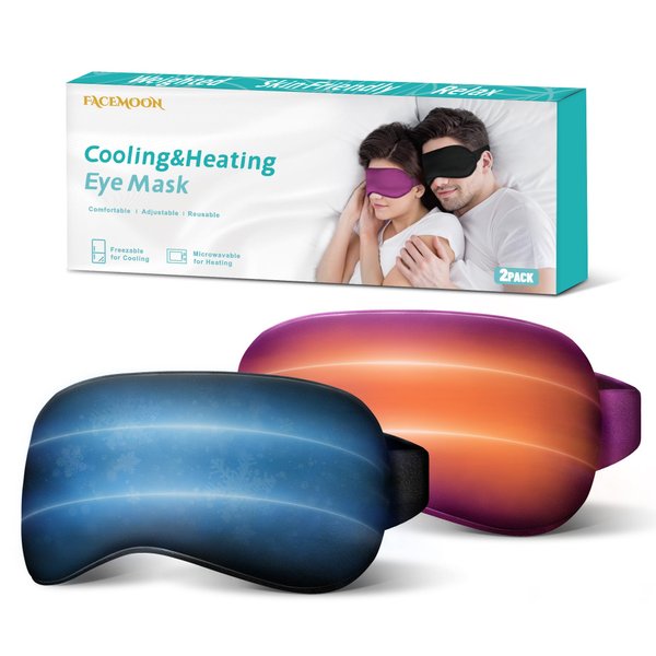 Cooling & Heating Gel Eye Mask - 2 Pack, Weighted Eye Mask,Eye Masks for Dark Circles and Puffiness, Reusable Cold&Warm Compress Sleeping Mask for Women Men, Yoga, Travel, Airplane(Black,Purple)