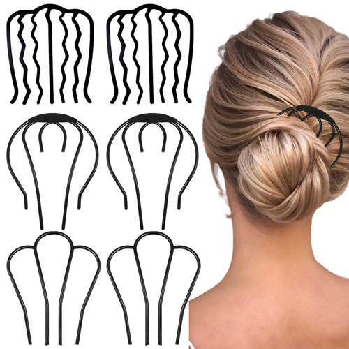 REDANHA 6 Piece Set Includes Hair Fork Stick and Metal Hair Combs with 4/7 Teeth, U-Shape Design for Women and Girls Perfect for Updo Buns and Vintage Hairstyles
