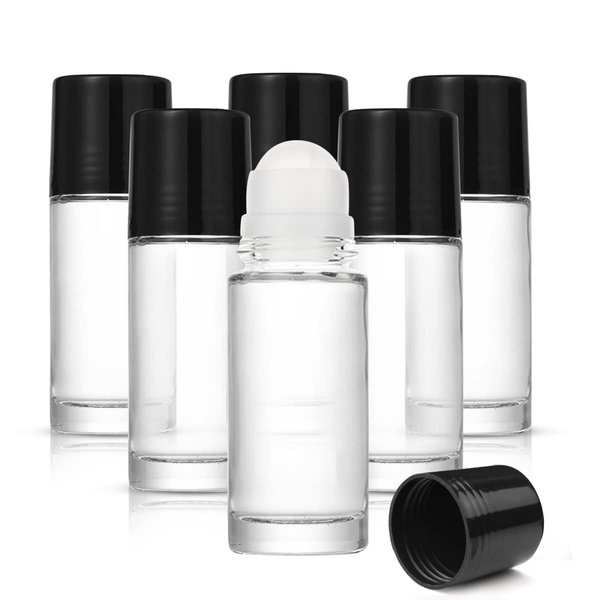 BOSMIOW 50ml/1.7oz Glass Roll On Bottles 6 Pack Empty Deodorant Bottles Refillable Deodorant Container Travel Glass Roller Bottles For DIY Deodorant Sunscreen Moisturizer Perfume Aromatherapy