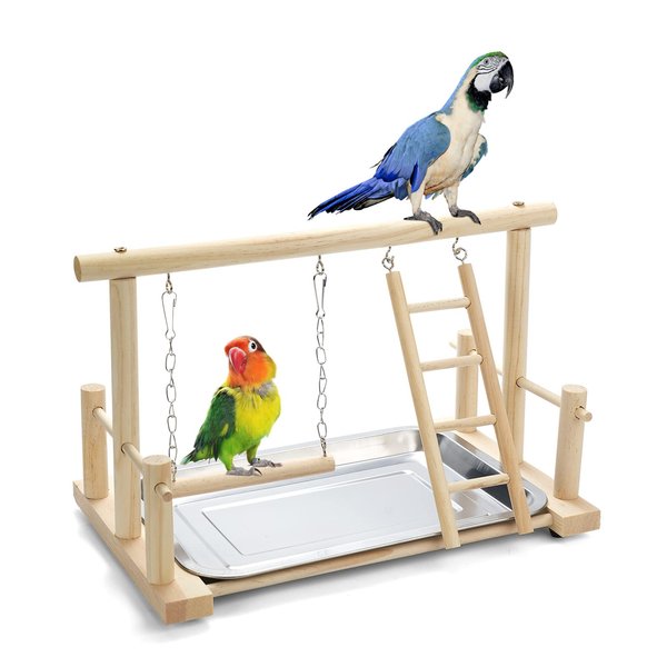 FrgKbTm Natural Wood Bird Playground Parrot Perch Playstand Play Gym Stand Playpen Perches Ladder Swing Platform with Toys Exercise Playgym for Luonfels,Budgie,Cockatiels,Conures,Parakeets,Lovebird