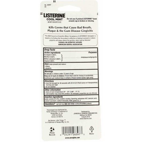 Listerine Cool Mint Antiseptic Mouthwash for Bad Breath, Travel Size 3.2 oz - Pack of 2