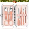 Manicure Pedicure Set Stainless Steel Nail Clippers Personal Nail Clipping Tools Portable Travel Grooming Kit with Snap-shut Case, Rose Gold