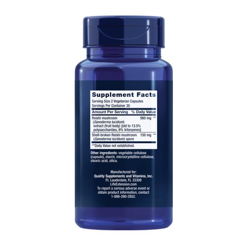 Life Extension Reishi Extract Mushroom Complex - Mushrooms Herbal Supplement for Immune Support – Ganoderma Lucidum Extract - Gluten-Free, Non-GMO, Vegetarian – 60 Capsules