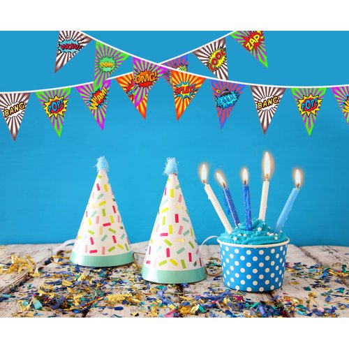 Fabric Pennant Banner for Hero Theme Birthday Party Decorations, Superhero Party Supplies, Hero Themed Banner for Kids Boys Baby Shower Decors Superhero Theme Birthday Party Yard Sign