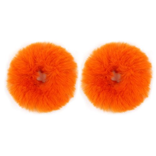 2pcs Pack Furry Faux Fur Hair Scrunchies Artificial Fur Hair Bobbles Elastic Hair Band Rope Wristband Ponytail Accessories (Orange)