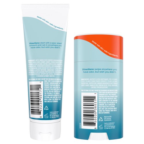 Lume Whole Body Deodorant - Invisible Cream and Solid Unscented - 72 Hour Odor Control - Aluminum & Baking Soda Free, Skin Safe - 3 oz Cream & 2.6 oz Solid Bundle