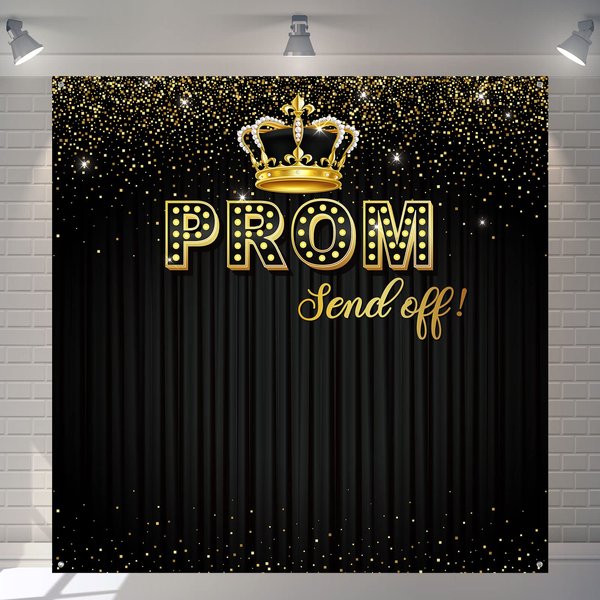 Tiamon Prom Photo Backdrop 71 x 71 Inch 2024 Graduation Party Decoration Black Glitter Photography Background Congrats Grad Banner Background for School Graduation Prom Party Decor Supplies(Gold)