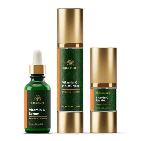 Tree of Life Vitamin C Serum for Face w/ 1.7 Oz Moisturizer Cream & 0.5 Oz Eye Gel - Skin Care Trio Serums to Brightening Dark Spot, Smooth Dry & Sensitive Skin, Anti-Aging, Wrinkles