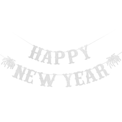 Silver Happy New Year Banner 2025 New Years Banner New Year Eve Banner 2025 Happy Nye Banner 2025 for Happy New Year Party Decorations 2025, New Years Eve Party Supplies 2025