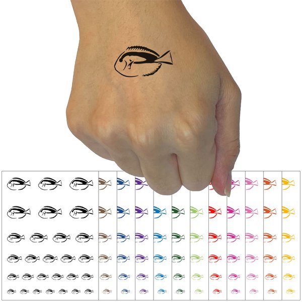Pacific Regal Blue Tang Fish Temporary Tattoo Water Resistant Fake Body Art Set Collection - Black (One Sheet)