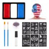 Lictin Red White Blue Face Paint Kit, 3 Color Water-Based Patriotic Face Paint with Glitter, 30 Stencil Stickers, USA Flag 4th of July Face Paint for Independence Day, Halloween Cosplay, Veterans Day
