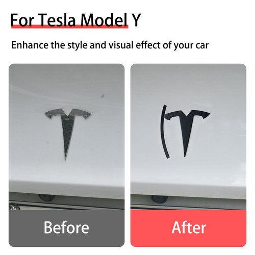 Powlamks 3D Metal Emblem Sticker for Model Y, 2Pcs - Front Hood Badge Decal & Rear Trunk Logo (Matt Black