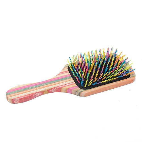 WINSUN Natural Bamboo Hair Brush, Natural Rainbow Bamboo Paddle Hair Brush with Colorful Nylon Pins, Good Massage and Anti Static Detangling Hair Brush for Woman, Girls and Kids, for All Hair Types.