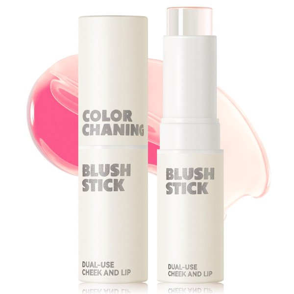 Jutqut Color Changing Blush Stick for Cheeks Makeup, Clear Blush PH Temperature Changing Pink Cream Blusher, Magic Waterproof Face Blush Stick, Natural Lightweight Multi-Use Lips and Cheek Tint