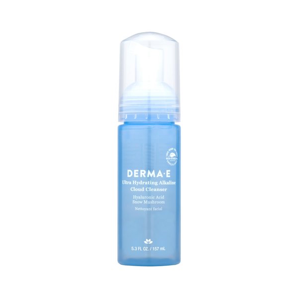 Derma E Ultra Hydrating Alkaline Cloud Cleanser – Gentle Foaming Face Wash with Hyaluronic Acid – Vegan Daily Facial Cleansing, 5.3 Oz