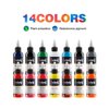 14PCS Tattoo Ink Color Set, Solong 1oz (30ml) Tattoo Ink Set Pigment Kit for Tattoo Kit Color Tattoo Ink TI302-30-14-US