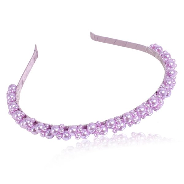 SeBneny 1PCS Purple Beads Headband with Faux Pearl Bridal Hair Hoop, Pearl Headbands Crystal Bridal Rhinestone Pearl Hairbands Headpiece Headdress Party Wedding for Women