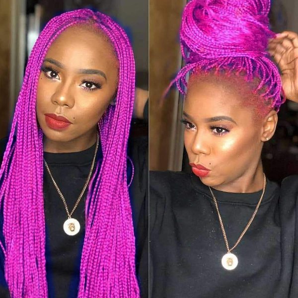 Purple Long Box Braided Wigs Micro Braided Lace Front Wigs for Women Hot Purple Braid Synthetic Wigs Glueless Heat Resistant Fiber Hair for Cosplay Party 28inches