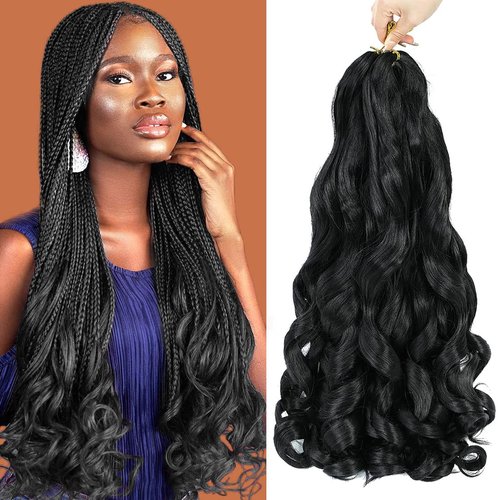 WIPPORYA French Curly Braiding Hair 24 Inch 6 Packs Black Loose Wave Bouncy Crochet Hair Pre Stretched 100g/pack Yaki Curly Braiding Hair for Black Women Hair Extensions (1B)