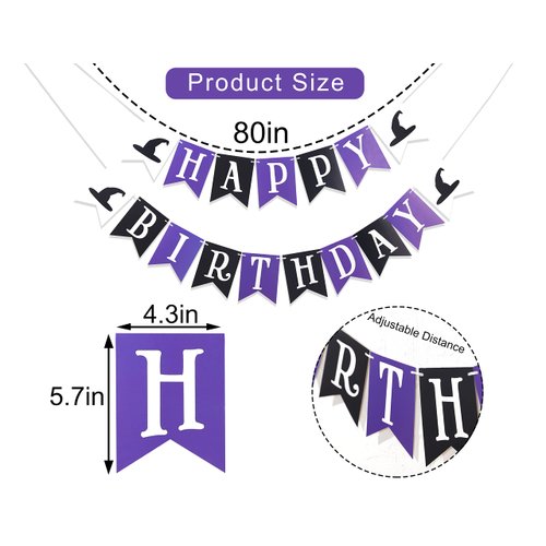 Halloween Birthday Banner - Halloween Birthday Party Decoration,witch Hat Banner,spooky Birthday Banner,black Purple Halloween Birthday Banner
