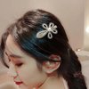 Zeshimb Rhinestone Flower Hair Clip for Styling Sectioning Cute Crystal Pearl Floral Duckbill Clip Wedding Bridal Hair Barrettes Non-Slip Thick Thin Hair Hairpin Accessories for Women Girls