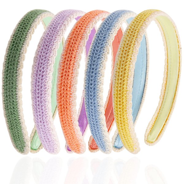 Jaqakid 5 PCS Knitted Headbands for Girls Women Colorful Crochet Headband Candy Color Knit Headbands Christmas