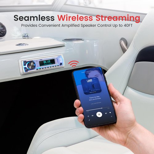 Pyle Marine Bluetooth Stereo Radio - 12v Single DIN Style Boat In dash Radio Receiver System with Built-in Mic, Digital LCD, RCA, MP3, USB, SD, AM FM Radio - Remote Control - PLMRB29W (White)