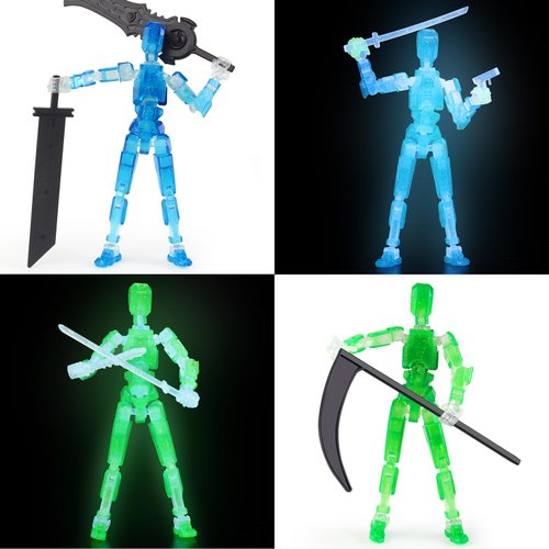 BOZOBO Luminous T13 Action Figure Set, 2PCS Titan 13 Robot Action Figure 3D Printed T13 Action Figure Articulated, Lucky 13 Gift for Collectors Desktop Decorations, Grow in The Dark Blue & Green